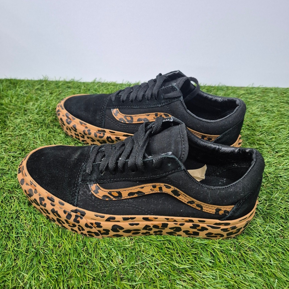 Vans Old Skool Sneakers Mens 7 Black Leopard Print Low Top Suede Canvas - Picture 5 of 8